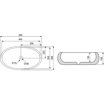 Раковина накладная Abber BEQUEM AC2102MB 60х40,5см