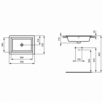Раковина встраиваемая сверху IDEAL STANDARD STRADA K078001 59,2х43,2см