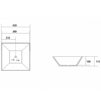 Раковина накладная Abber RECHTECK AC2214MB 42х42см