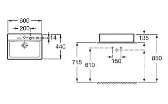 Раковина накладная ROCA Diverta 7.3271.1.G00.0 60х44см