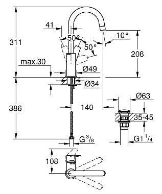 Смеситель для раковины GROHE BauEdge 23911001 хром