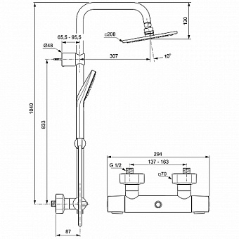Душевая система IDEAL STANDARD IDEALRAIN CUBE EVO A6985AA хром