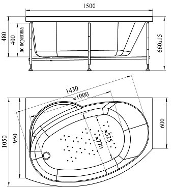 Ванна акриловая RADOMIR Vannesa Монти 2-01-0-2-1-213 150х105см угловая