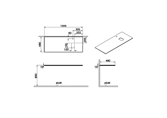 Столешница VITRA Origin 65732 Стекло 48х120,5см чёрный
