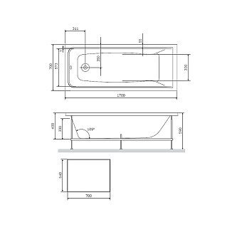 Экран для ванны AM-PM Gem S W93A-170-070B-S 70см