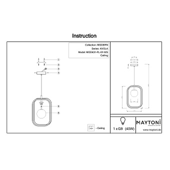 Светильник подвесной Maytoni Avola MOD431-PL-01-WS 40Вт G9