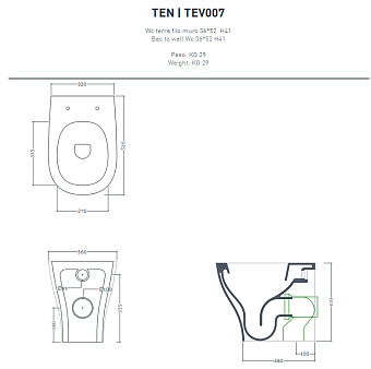 Унитаз приставной ArtCeram Ten TEV007 01 00 безободковый