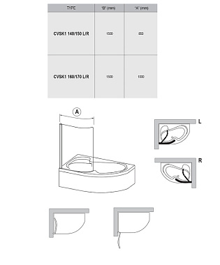 Стеклянная шторка на ванну RAVAK CVSK1 7QRM0100Y1 150х85см