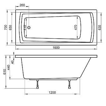 Ванна акриловая RAVAK Domino Plus C621R00000 160х70см встраиваемая