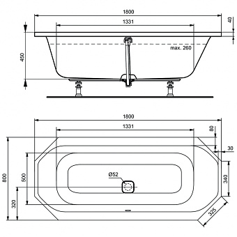 Ванна акриловая IDEAL STANDARD TONIC II K747101 180х80см встраиваемая