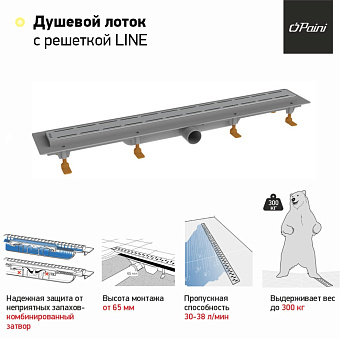 Душевой лоток Paini CH650L 65х65см горизонтальный сток с решёткой и опорами