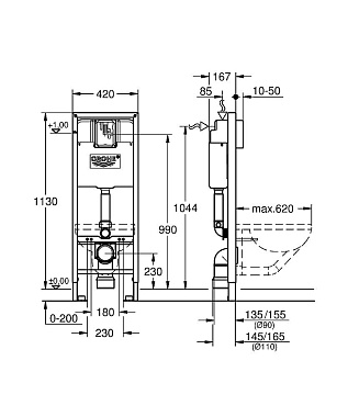 Инсталляция для подвесного унитаза GROHE Rapid SL 38713001