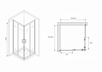 Угловое ограждение Abber Schwarzer Diamant AG020805 190х80см стекло прозрачное