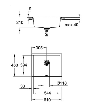 Мойка кухонная GROHE K700U 31655AP0 61х46см чёрный матовый